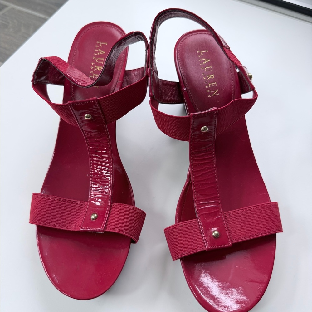 Lauren Ralph Lauren Red Wedge Sandals - Picture 2 of 13